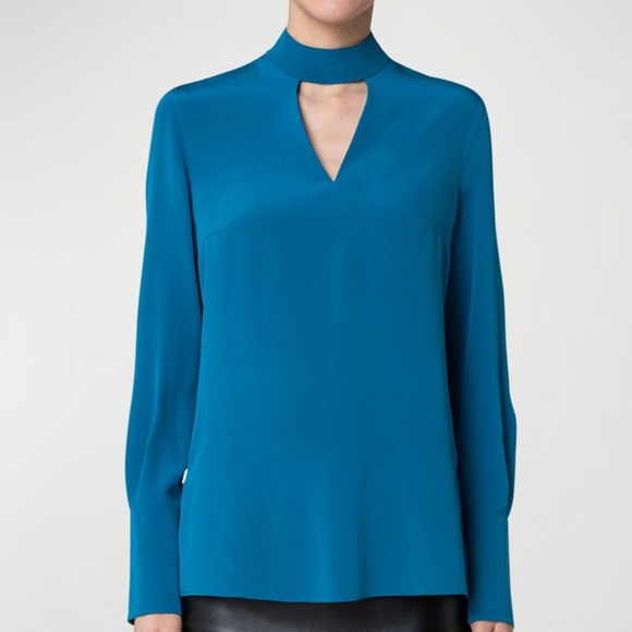 Akris Punto Stand-Collar Cutout Silk Blouse SZ 8 - Picture 2 of 8